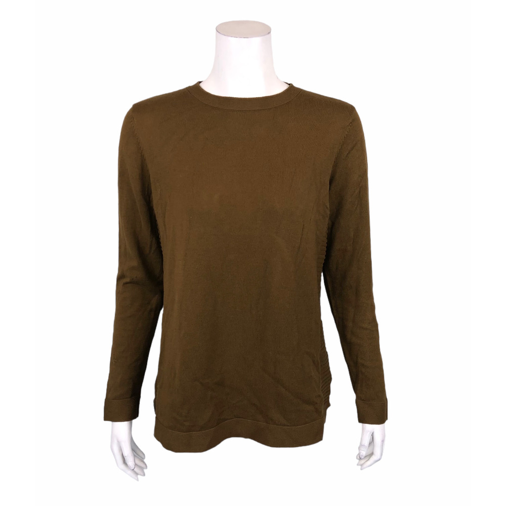 Martha Stewart Crew-Neck Long-Sleeves Sweater with Ribbed Details Brown XXS Size